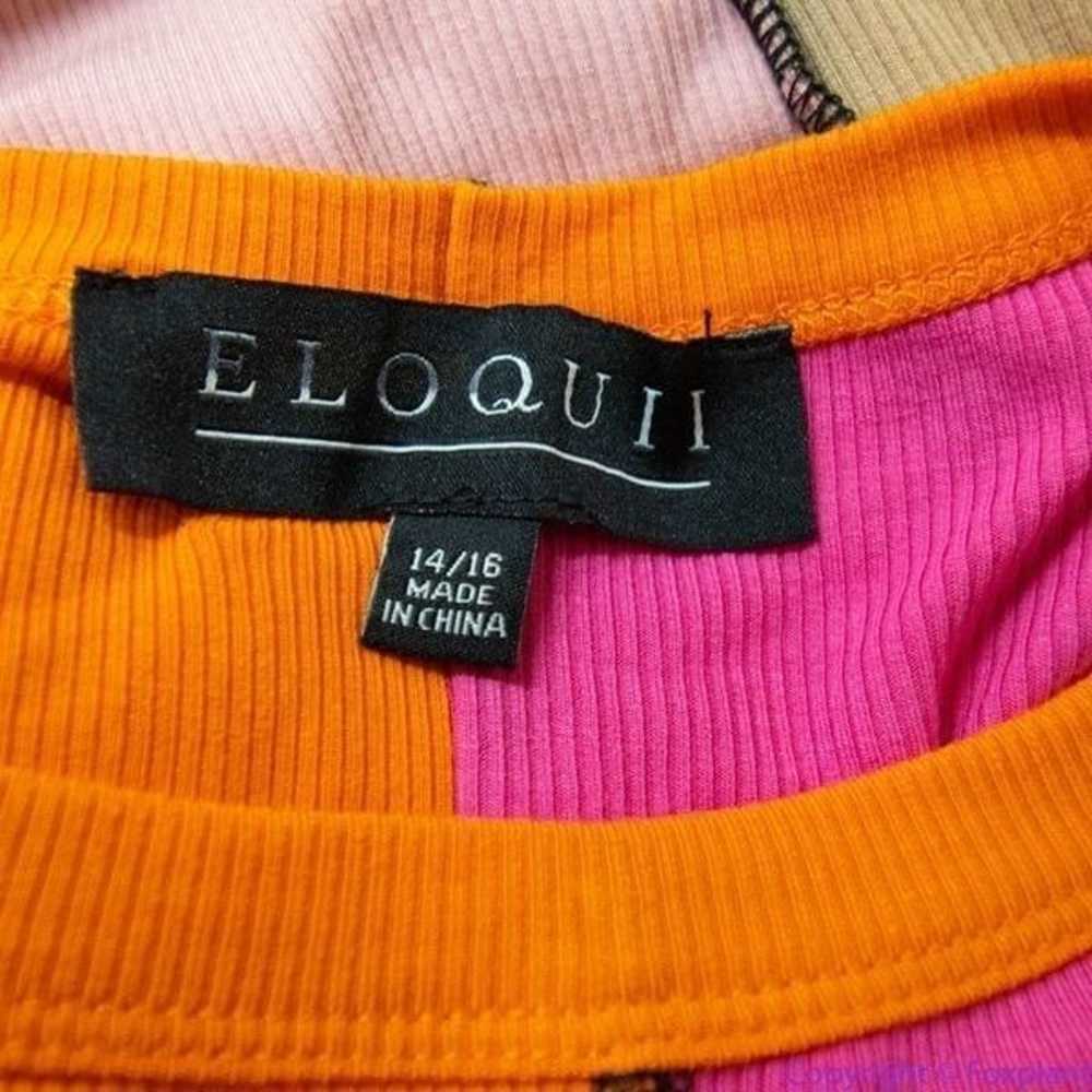 NEW Eloquii Patchwork midi Dress, pink and orange… - image 10