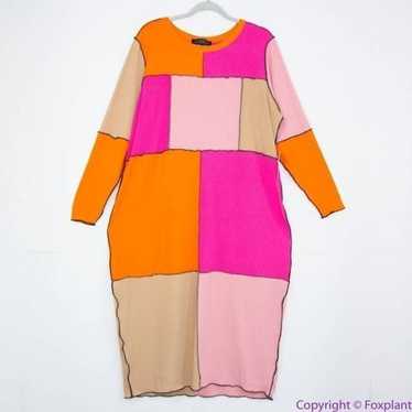 NEW Eloquii Patchwork midi Dress, pink and orange… - image 1