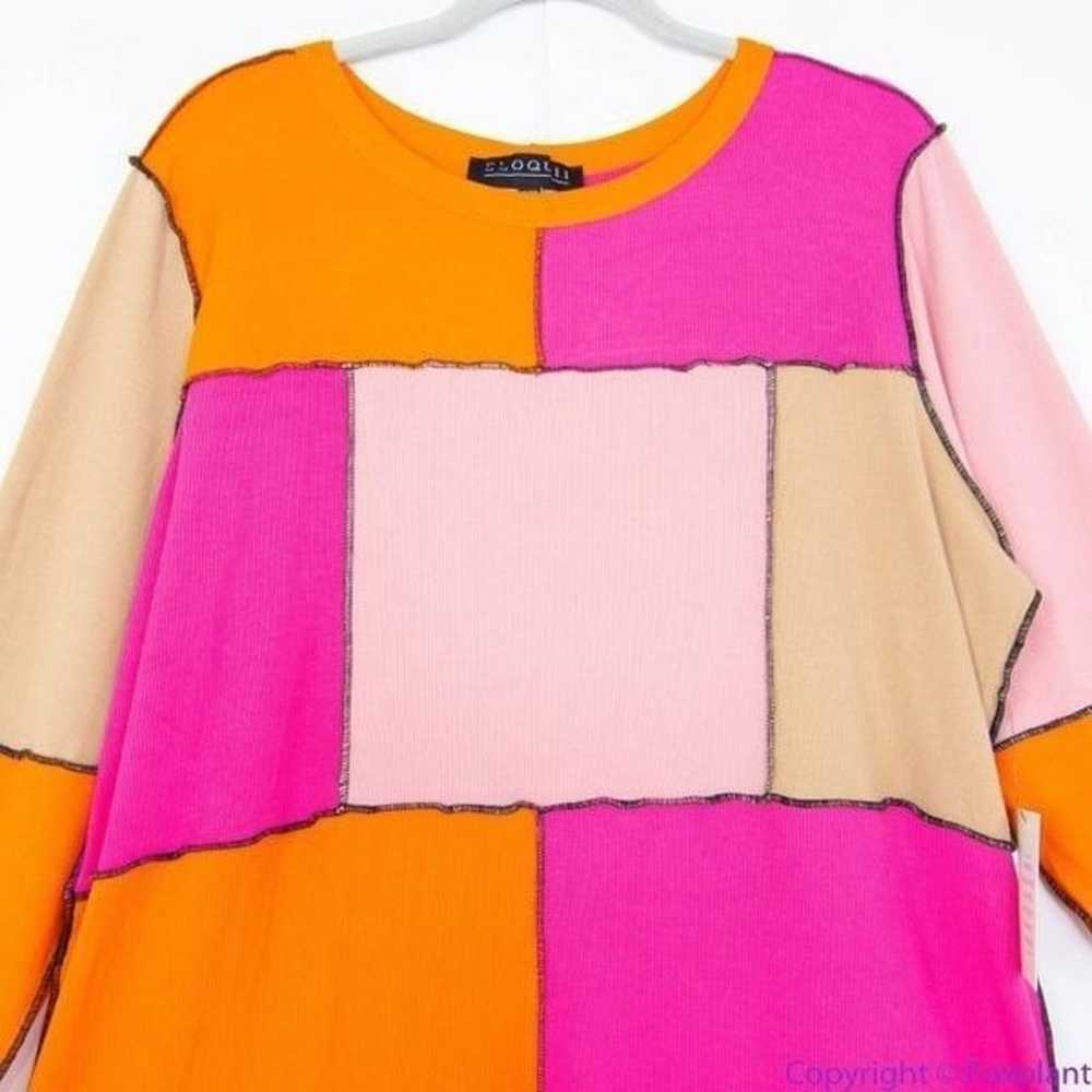 NEW Eloquii Patchwork midi Dress, pink and orange… - image 2