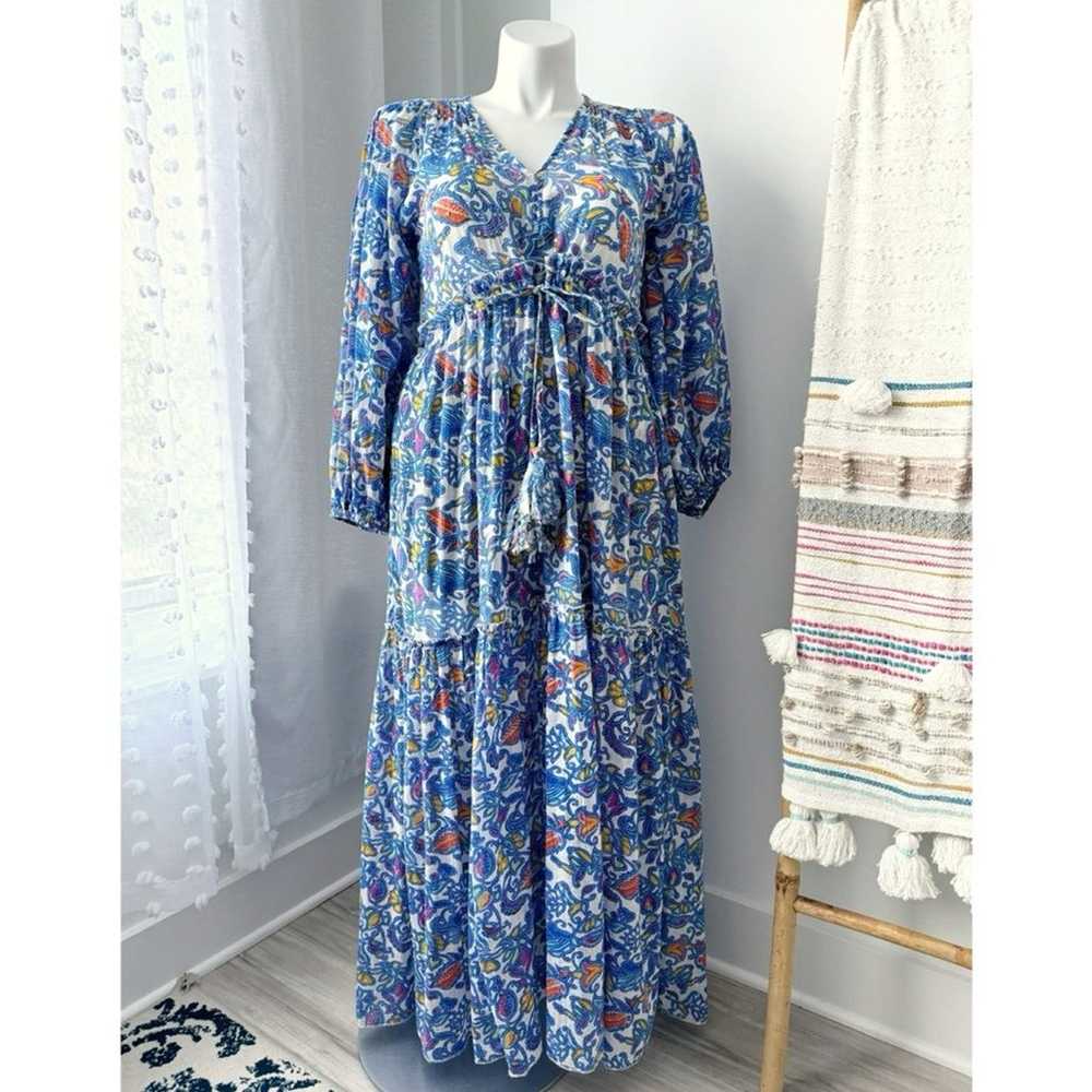 Miss June Blue Floral Long Balloon Sleeves Maxi D… - image 1