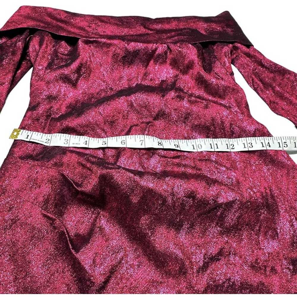 Theia Off Shoulder Metallic Burgundy Red Dress Si… - image 11