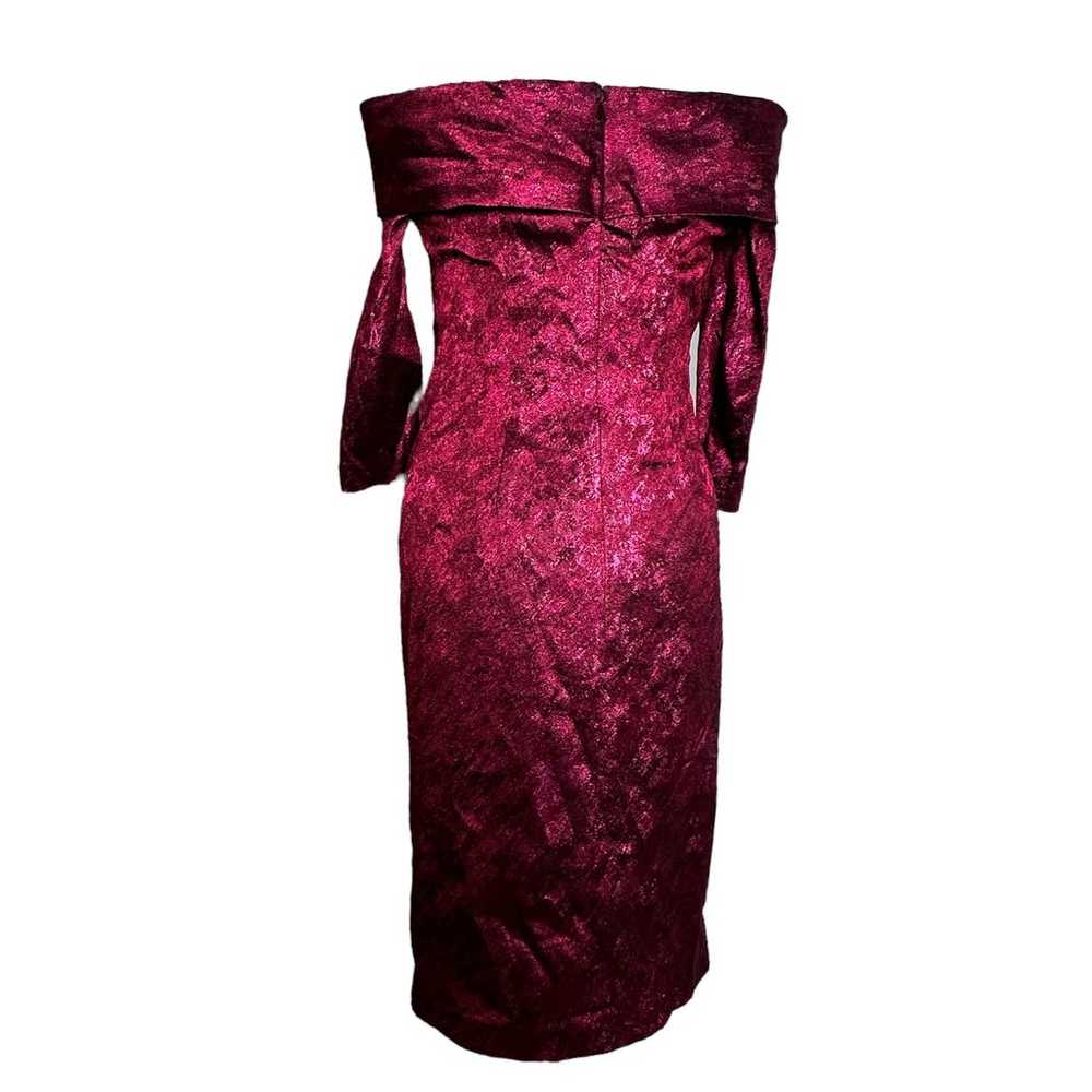 Theia Off Shoulder Metallic Burgundy Red Dress Si… - image 2