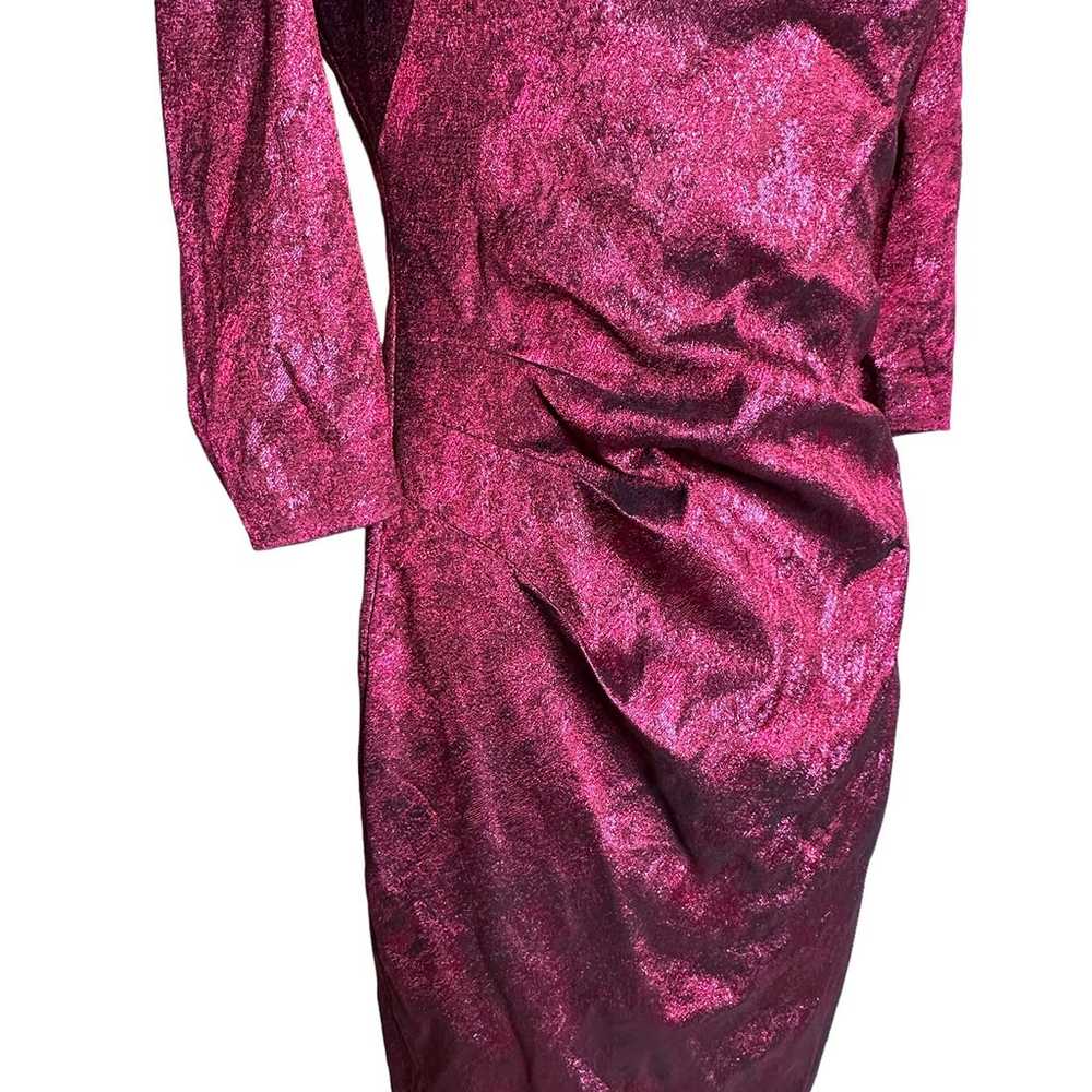 Theia Off Shoulder Metallic Burgundy Red Dress Si… - image 3