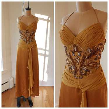 Beaded Halter Slip Dress Y2k Vintage Prom Silk & … - image 1