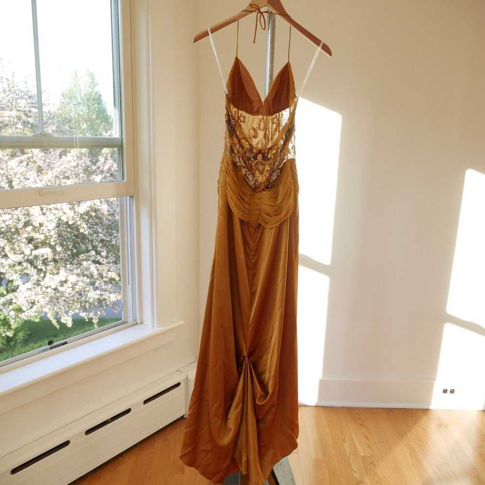 Beaded Halter Slip Dress Y2k Vintage Prom Silk & … - image 4