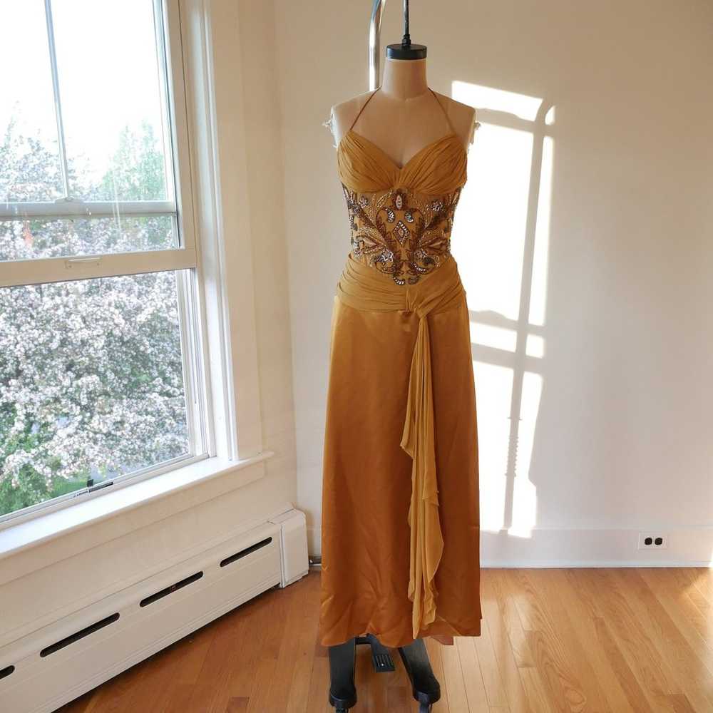 Beaded Halter Slip Dress Y2k Vintage Prom Silk & … - image 7