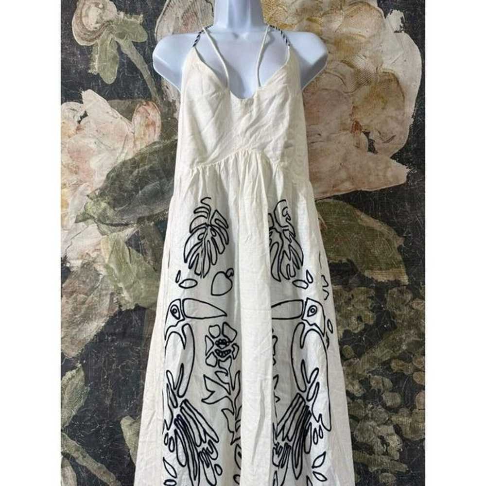 New Farm Rio Embroidered Halter Dress Linen Anthr… - image 11