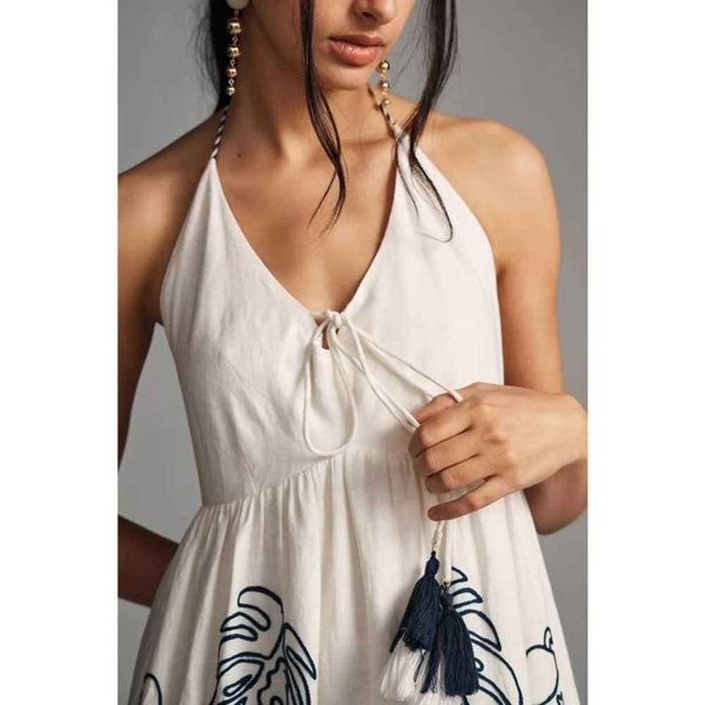 New Farm Rio Embroidered Halter Dress Linen Anthr… - image 3