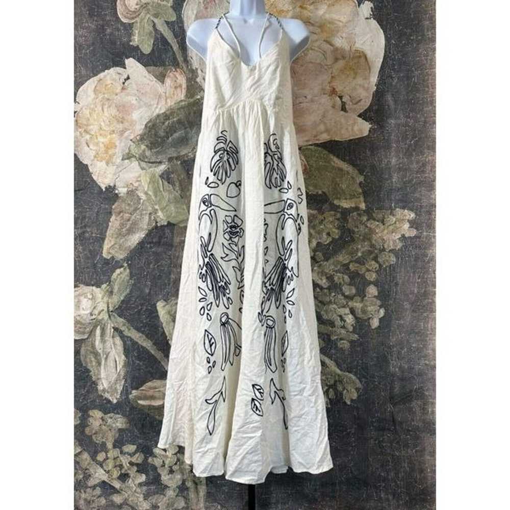 New Farm Rio Embroidered Halter Dress Linen Anthr… - image 8