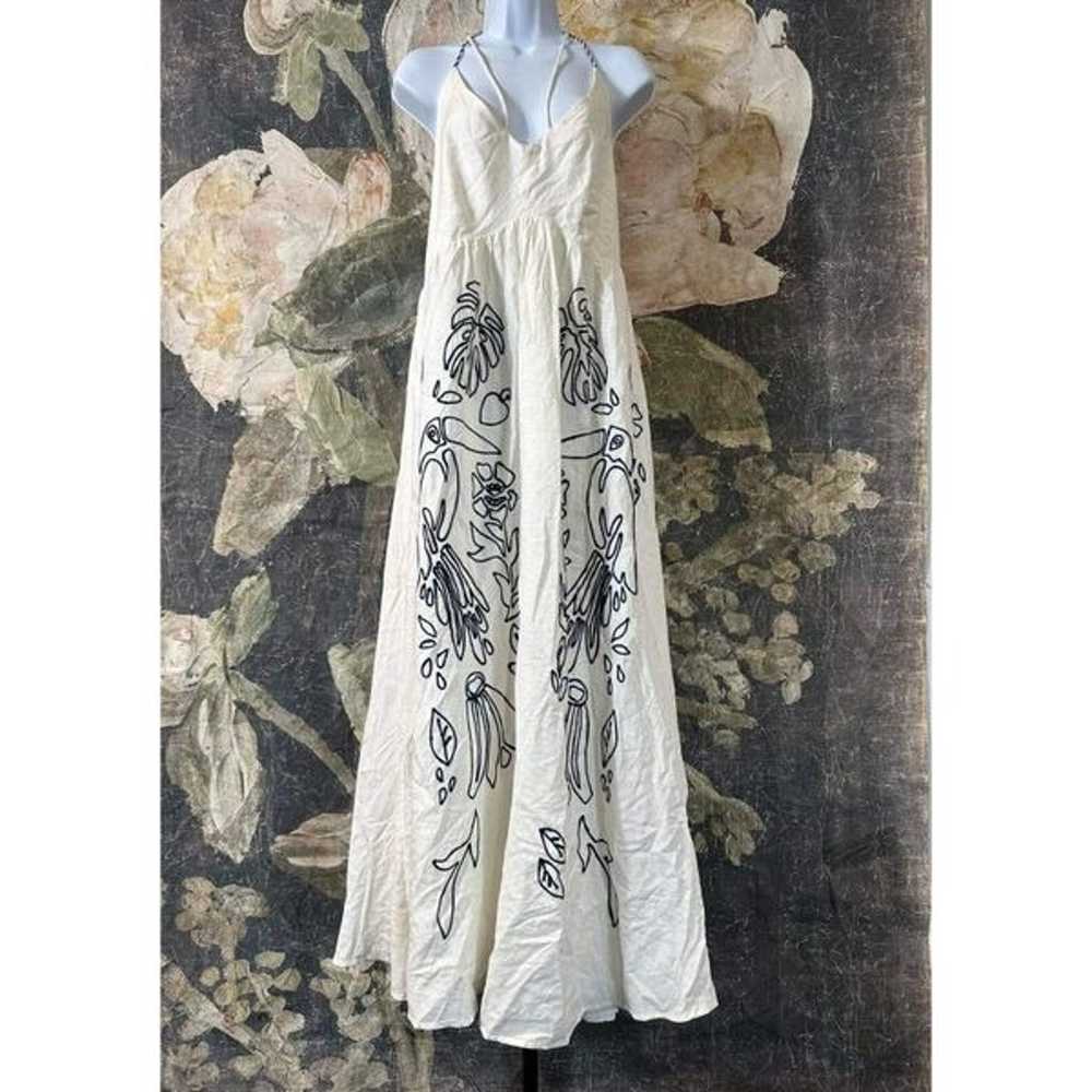New Farm Rio Embroidered Halter Dress Linen Anthr… - image 9