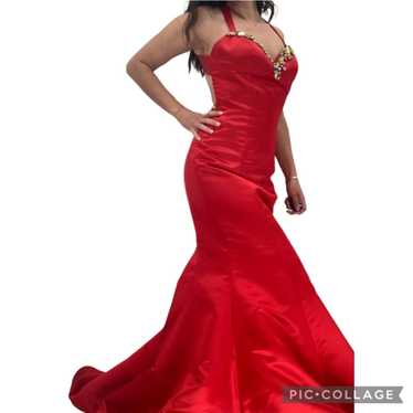 Sherri Hill Red with Gold Bejeweled Neckline & Ba… - image 1