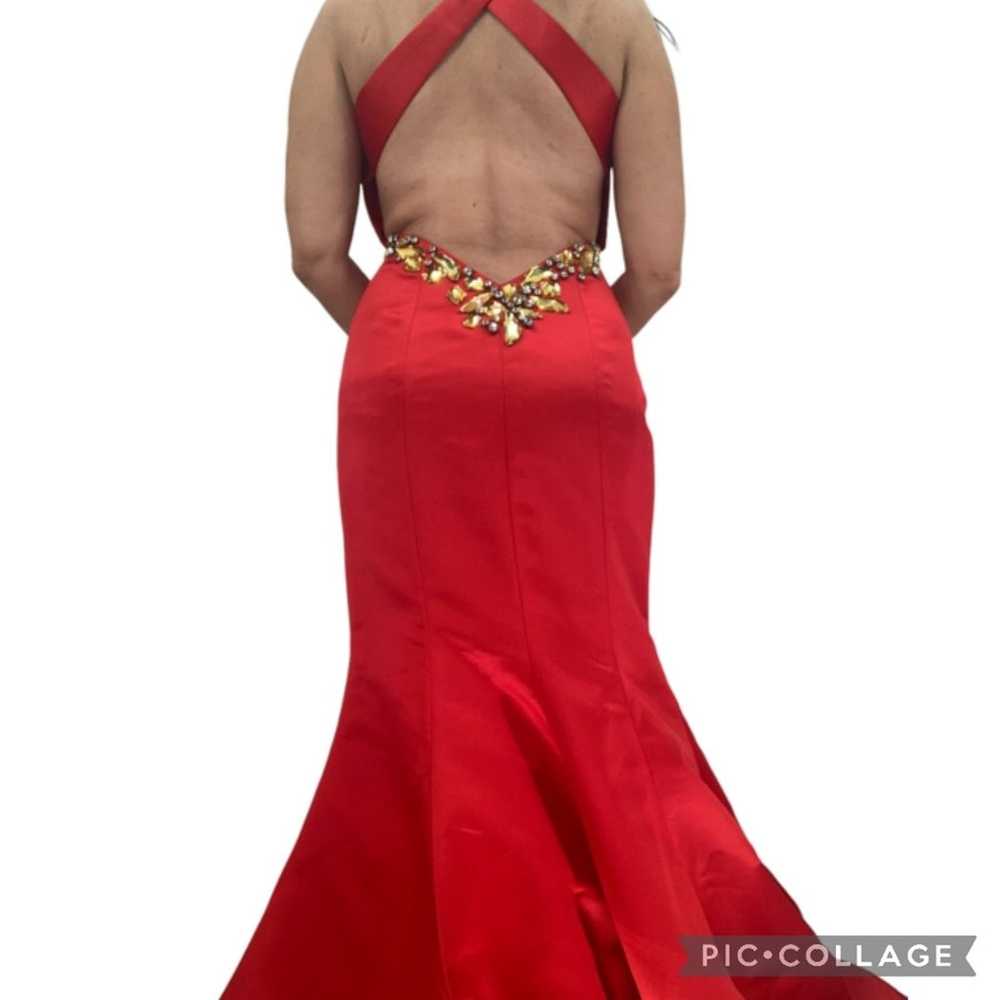 Sherri Hill Red with Gold Bejeweled Neckline & Ba… - image 2