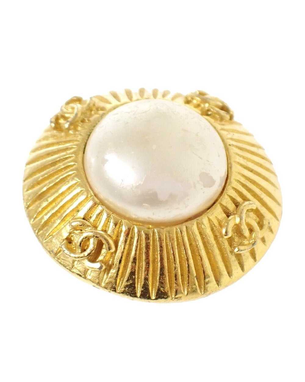 Chanel Gold Round Button Earrings with Imitation … - image 10