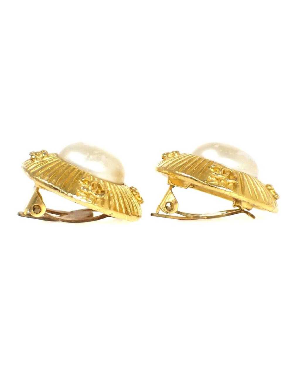 Chanel Gold Round Button Earrings with Imitation … - image 2