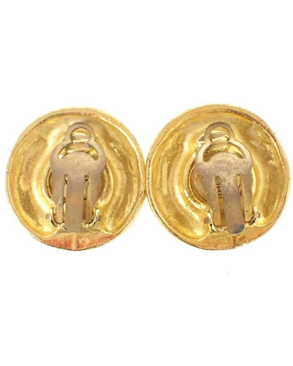 Chanel Gold Round Button Earrings with Imitation … - image 4
