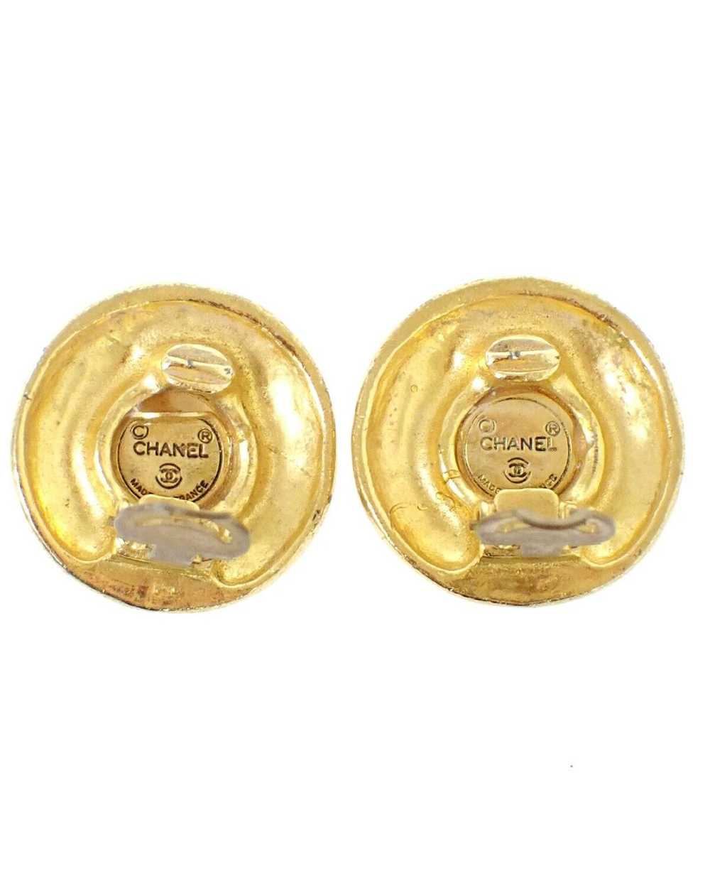 Chanel Gold Round Button Earrings with Imitation … - image 5