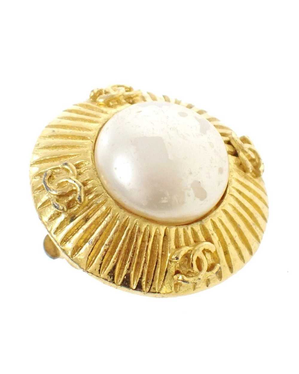 Chanel Gold Round Button Earrings with Imitation … - image 9