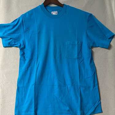 Hanes Beefy T Crewneck Blue Pocket Made In USA Vi… - image 1