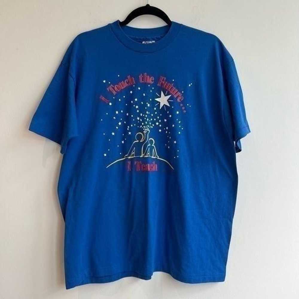 Vintage Hanes Fifty Fifty Blue Teacher Graphic Ts… - image 1