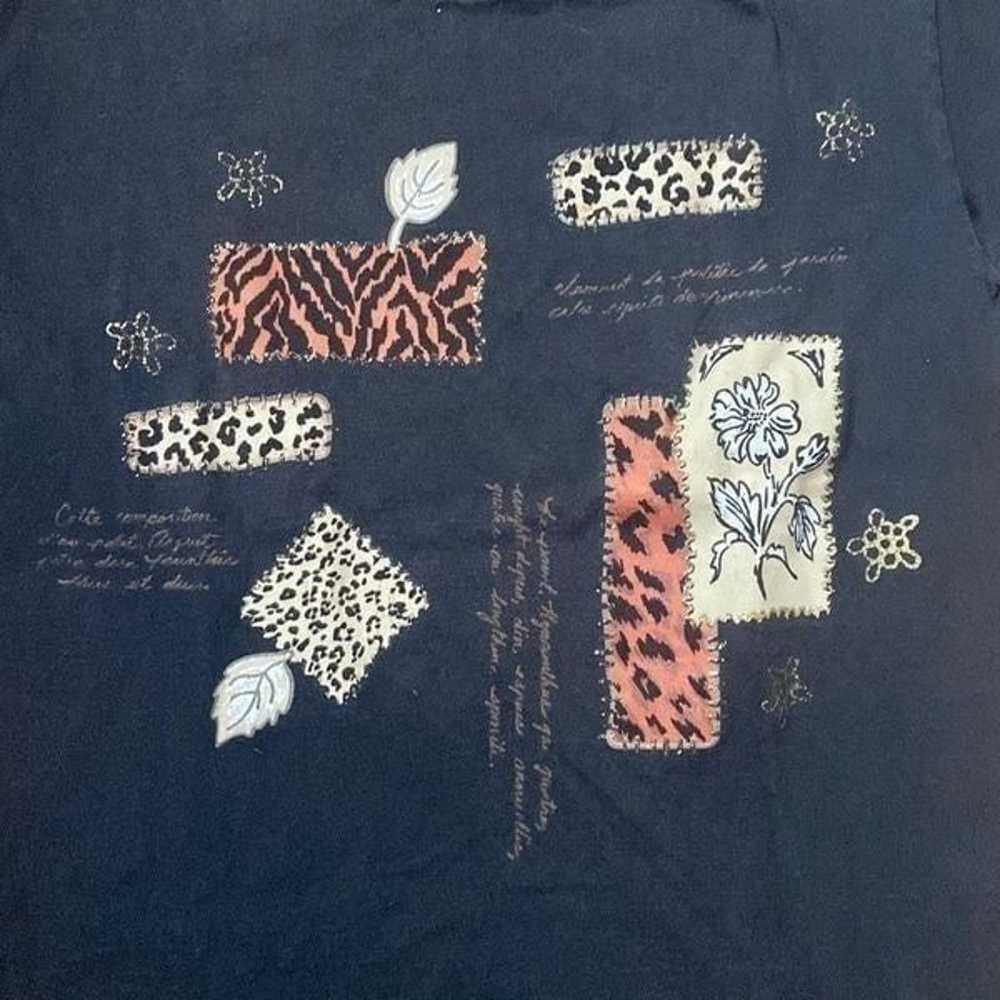 Vintage Rare 1980s Essex Rd Black Floral T Shirt … - image 2