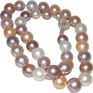 Hand Knotted Edison Pearl Necklace with Sterling … - image 1