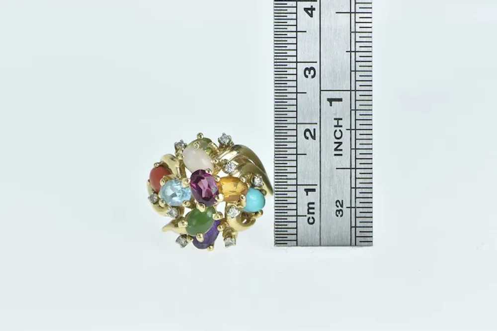 14K 1960's Gemstone Diamond Cluster Statement Rin… - image 4