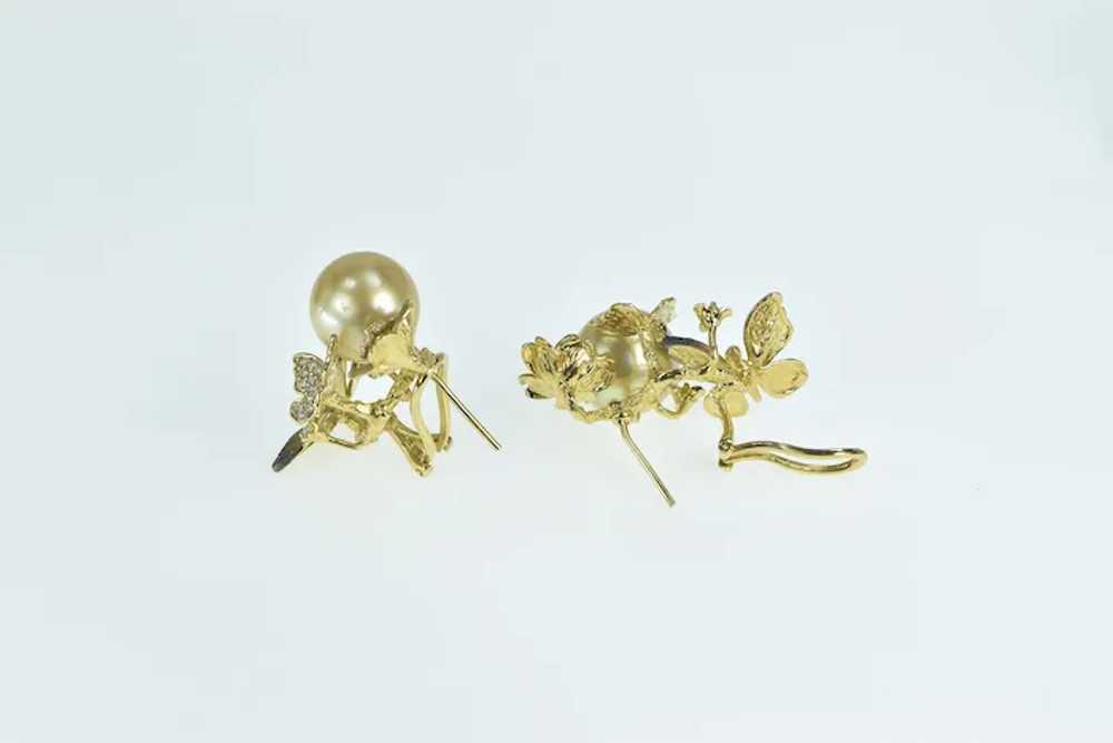 18K J Y Designer Diamond Pearl Butterfly Earrings… - image 2