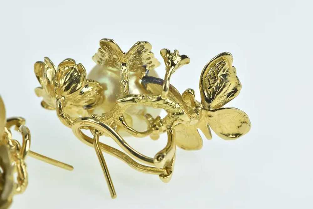 18K J Y Designer Diamond Pearl Butterfly Earrings… - image 3