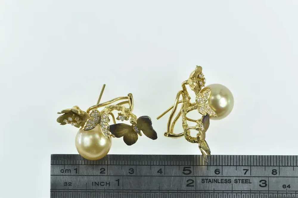 18K J Y Designer Diamond Pearl Butterfly Earrings… - image 4