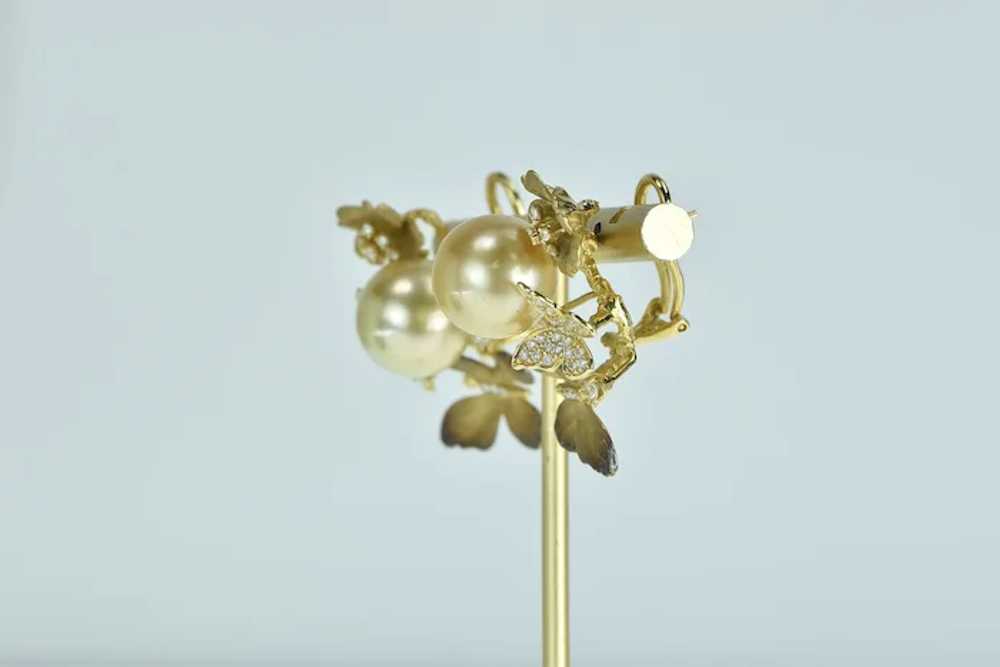 18K J Y Designer Diamond Pearl Butterfly Earrings… - image 6