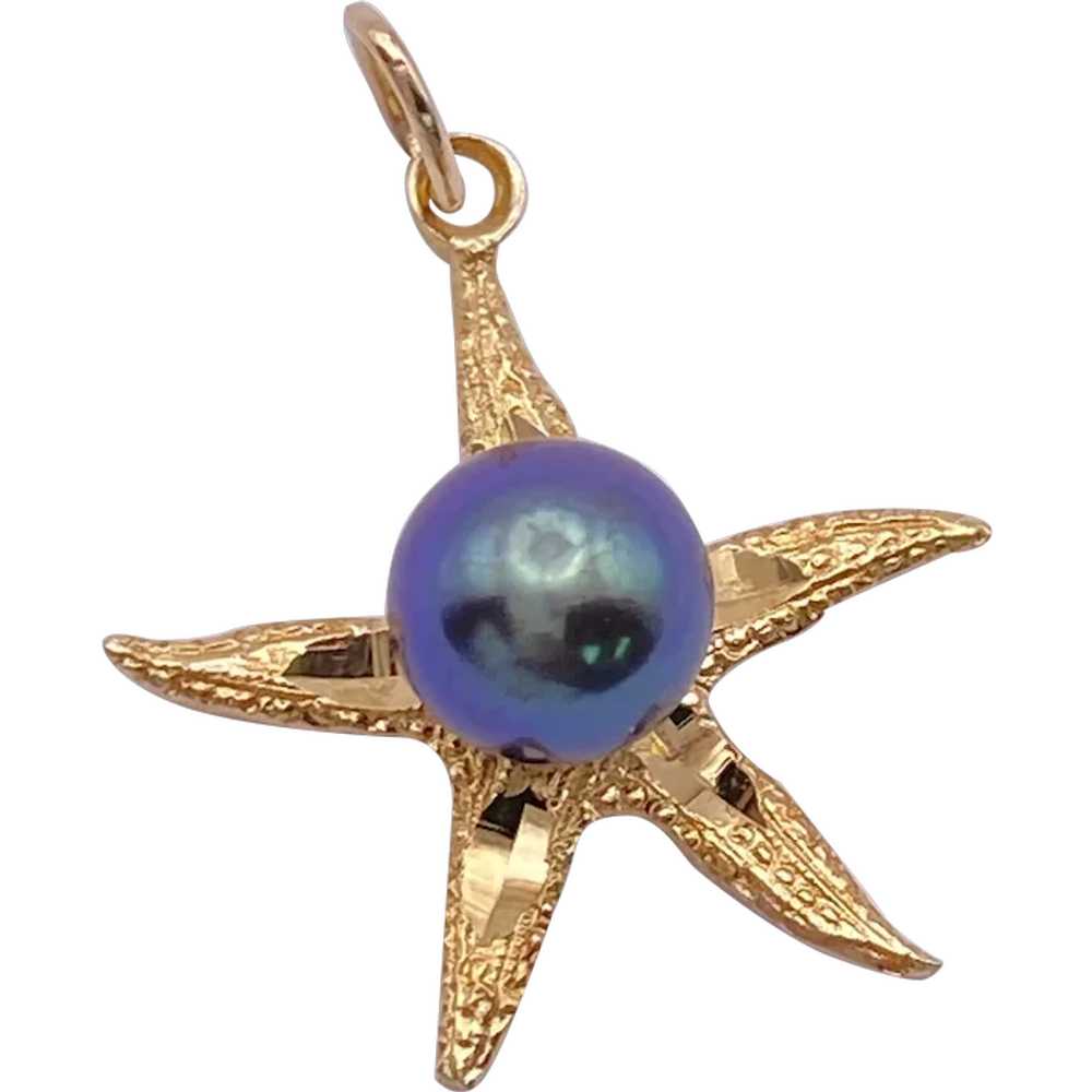 Sea Star Starfish Charm 14K Gold and Peacock Blac… - image 1