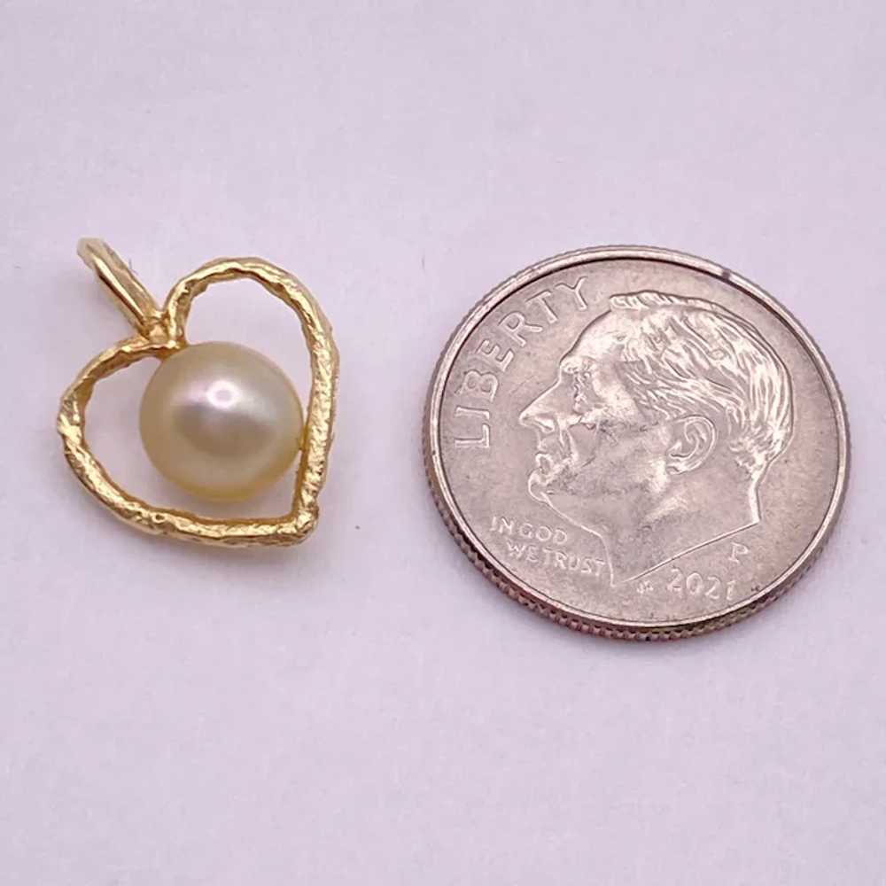 Heart Framed Cultured Pearl Vintage Charm 14K Gol… - image 2