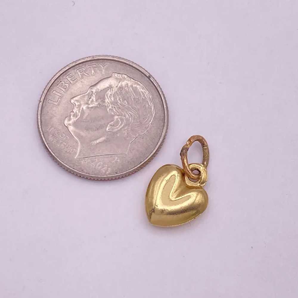 Small Vintage Puffy Heart Charm 14K Gold - image 2