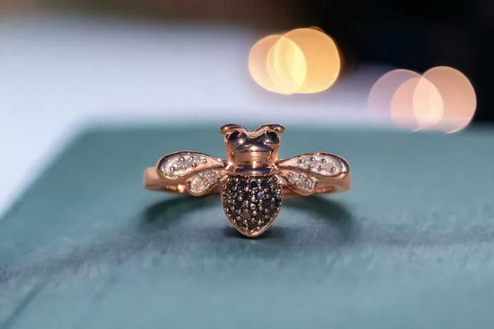 White and Black Diamond Insect Ring in Rose Gold - image 10