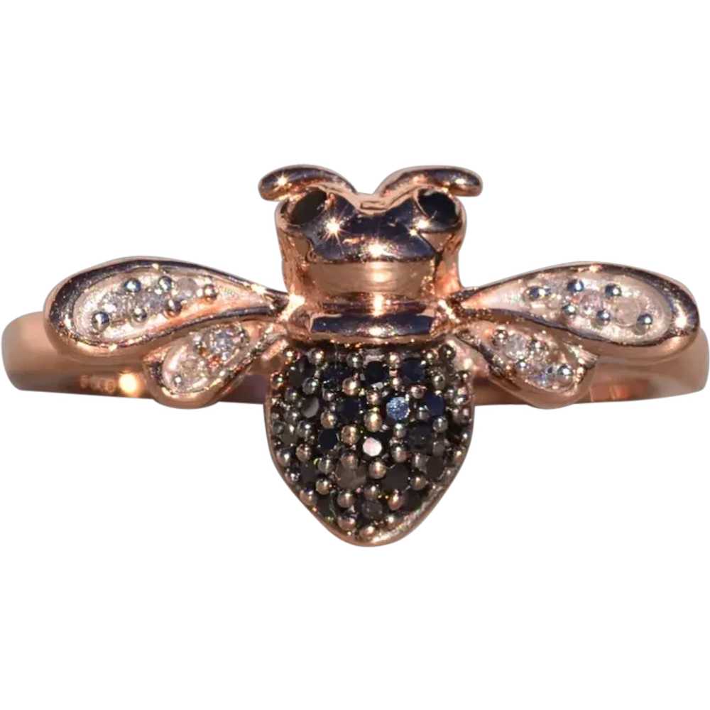 White and Black Diamond Insect Ring in Rose Gold - image 1