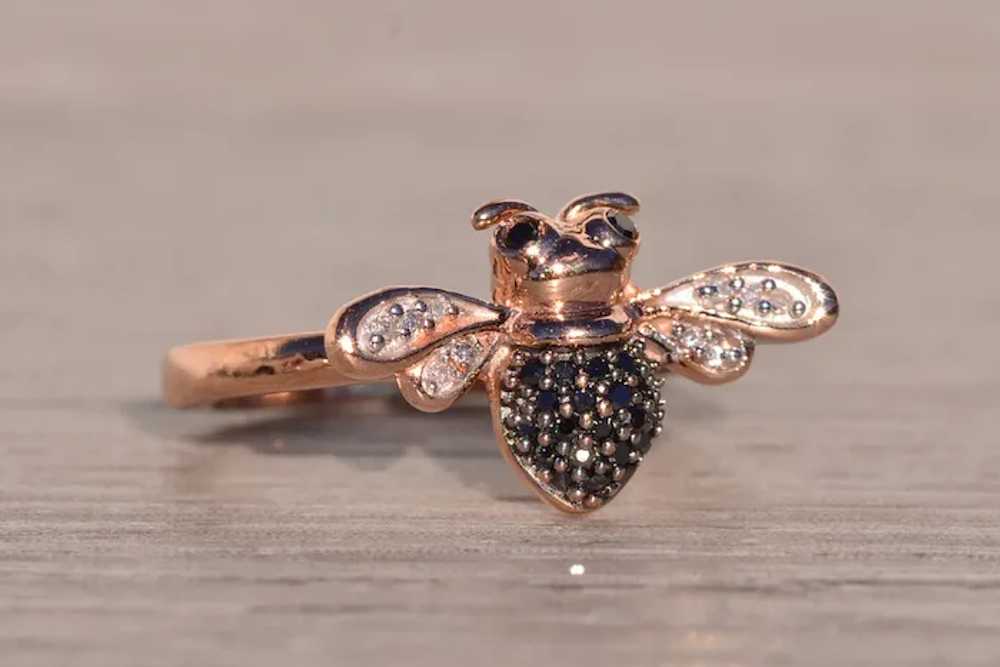 White and Black Diamond Insect Ring in Rose Gold - image 2