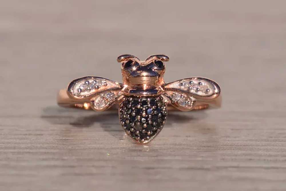 White and Black Diamond Insect Ring in Rose Gold - image 5