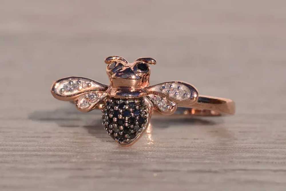 White and Black Diamond Insect Ring in Rose Gold - image 6