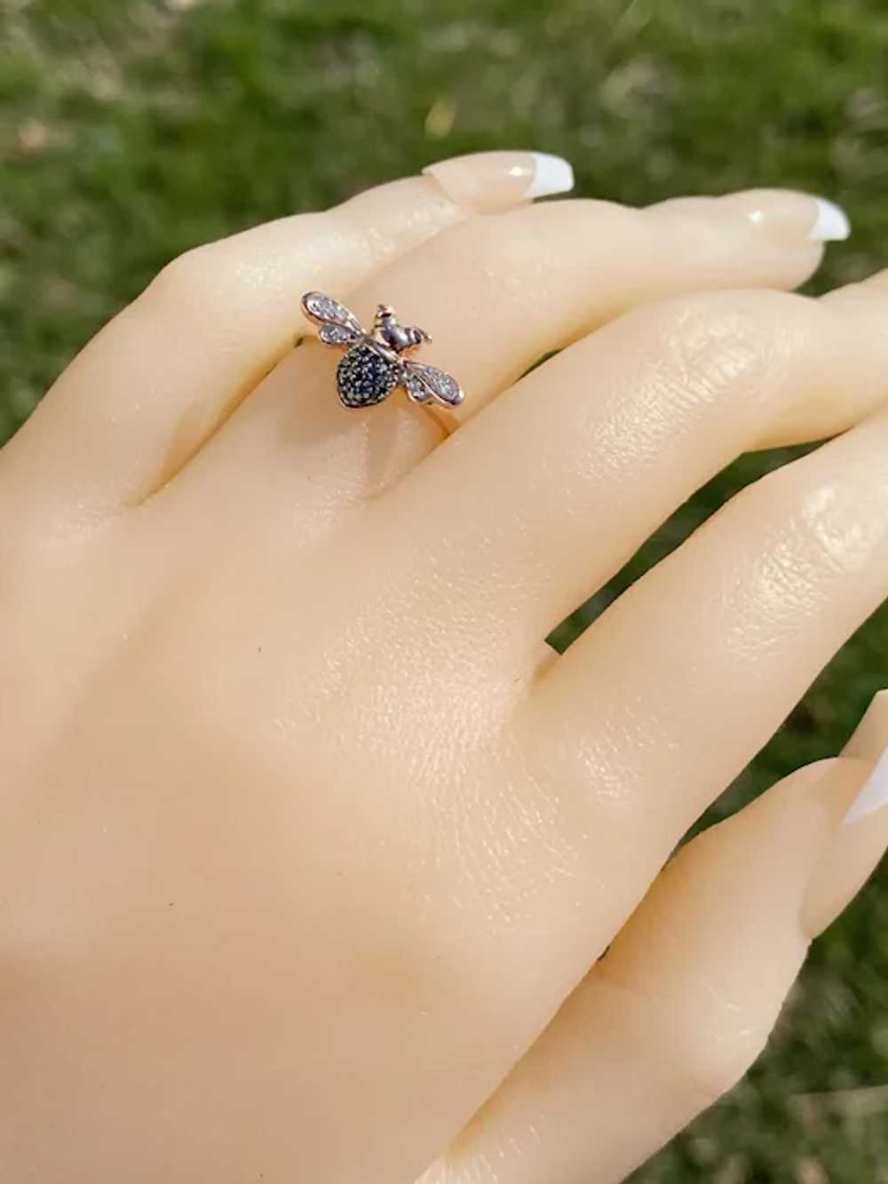 White and Black Diamond Insect Ring in Rose Gold - image 9