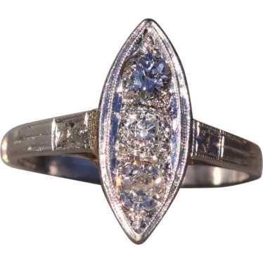 Antique Navette Shaped Natural Diamond Ring in Pla