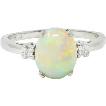 Contemporary Opal Diamond 14 Karat White Gold Thre