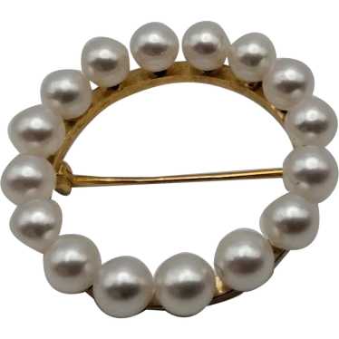 Cultured pearl round circle 14k solid yellow gold… - image 1