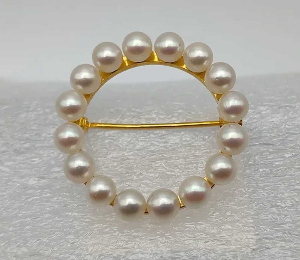 Cultured pearl round circle 14k solid yellow gold… - image 2