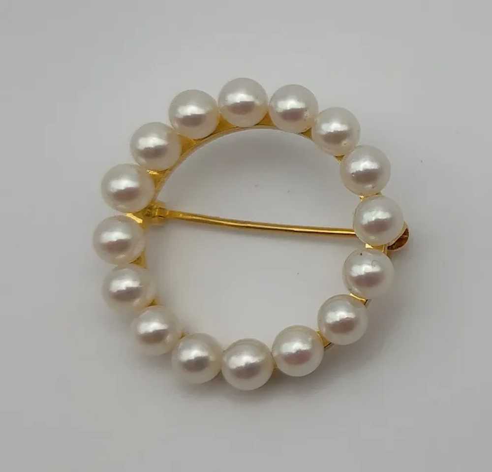 Cultured pearl round circle 14k solid yellow gold… - image 3