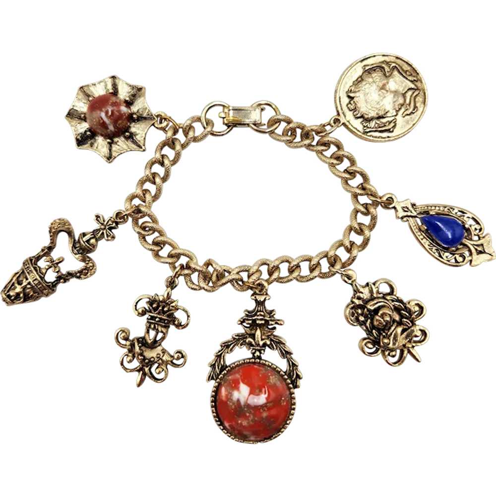 Vintage 1960s Charm Bracelet Interesting Seven Ch… - image 1