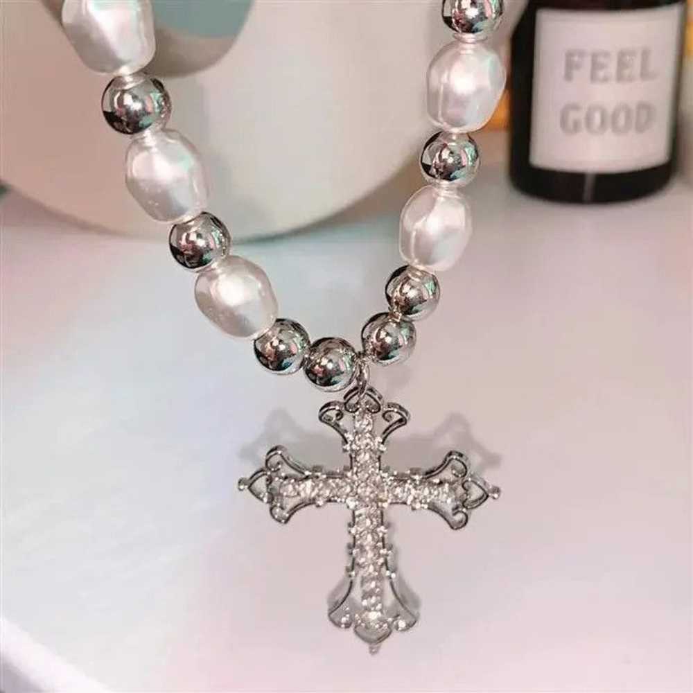 Chain × Jewelry × Streetwear Silver Jewel Cross G… - image 2