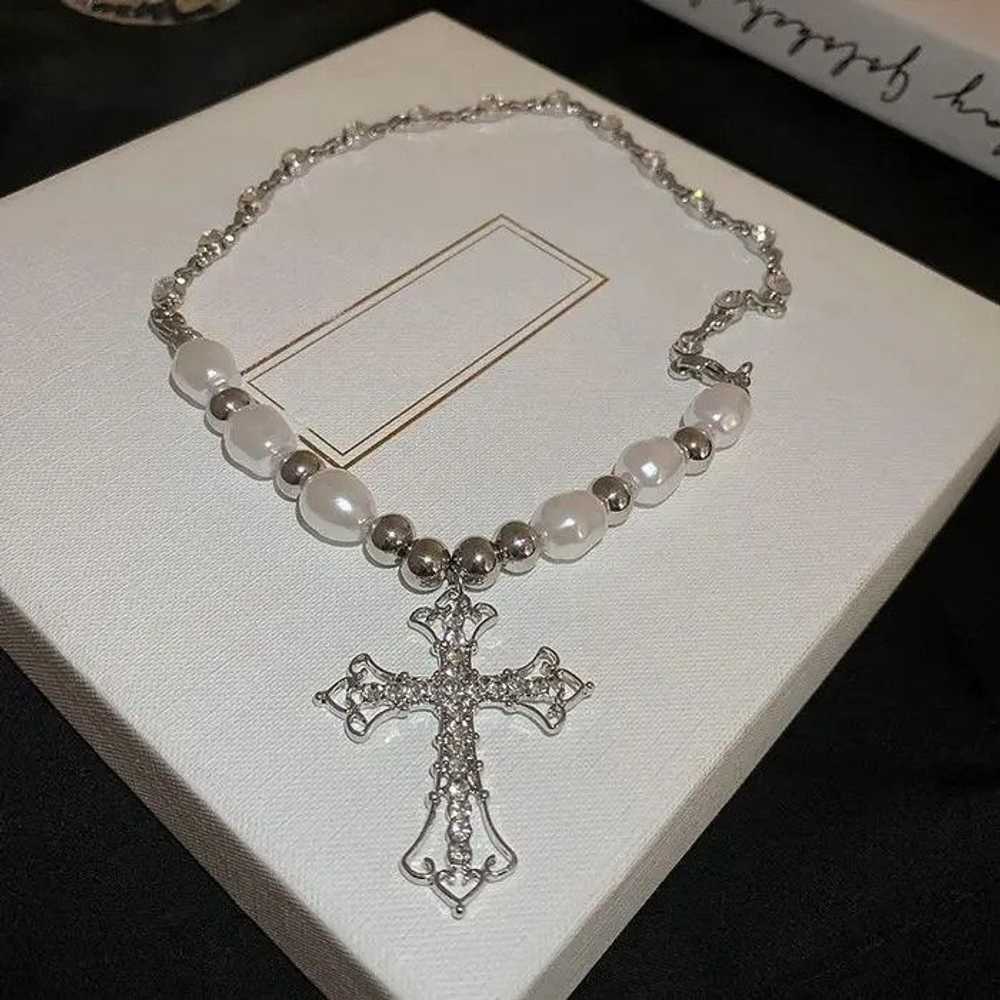 Chain × Jewelry × Streetwear Silver Jewel Cross G… - image 4