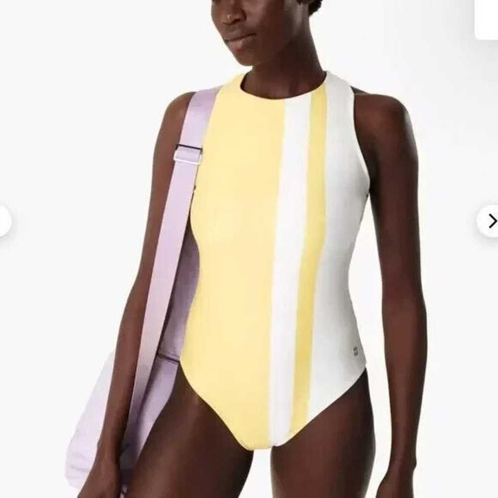 Sweaty Betty NWOT Stripe All Day Bodysuit Yellow … - image 1
