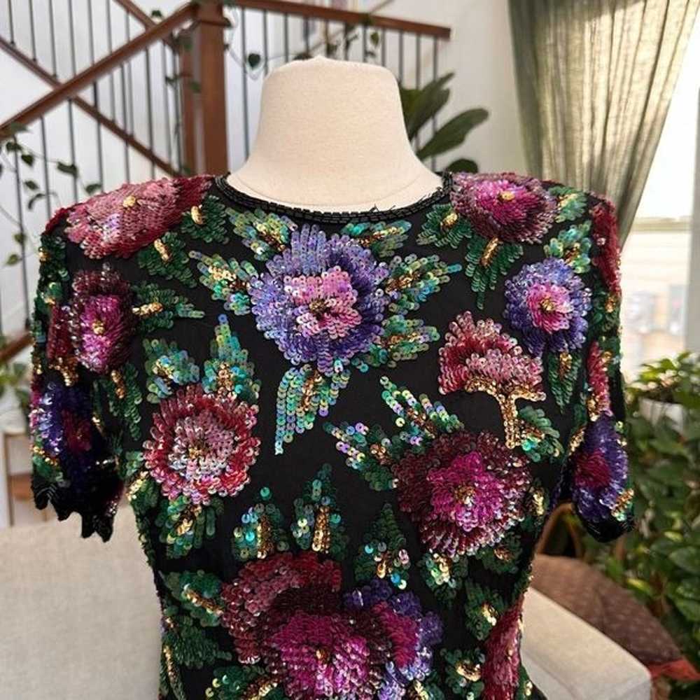 Vintage Laurence Kazar Silk Sequins Top Flower Ev… - image 2