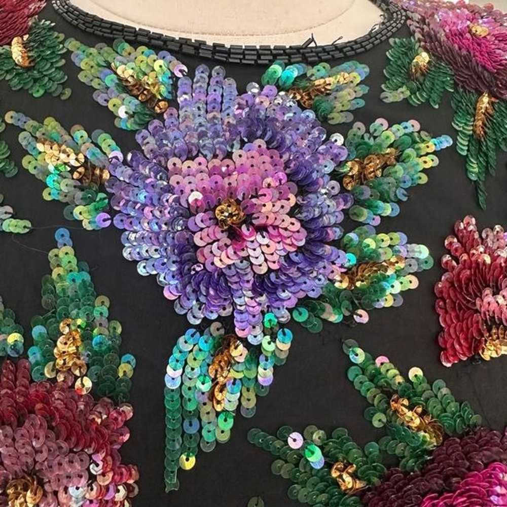 Vintage Laurence Kazar Silk Sequins Top Flower Ev… - image 6